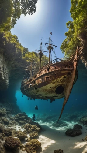 sunken ship,sunken boat,shipwreck beach,shipwreck,pirate ship,ship wreck,sea sailing ship,underwater landscape,the wreck of the ship,pirate treasure,viking ship,fantasy picture,abandoned boat,galleon ship,sea fantasy,ocean underwater,east indiaman,sail ship,caravel,underwater playground,Photography,General,Realistic
