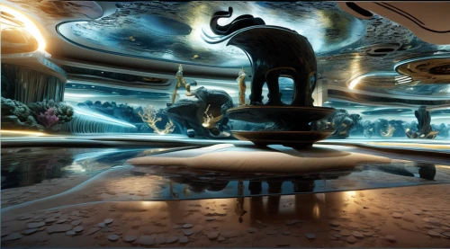 futuristic art museum,panoramical,ufo interior,sky space concept,dolphin fountain,imax,planetarium,valerian,fantasia,sci fi surgery room,ballroom,360 ° panorama,360 °,stage design,futuristic landscape,futuristic architecture,hall of the fallen,cirque du soleil,concept art,3d fantasy