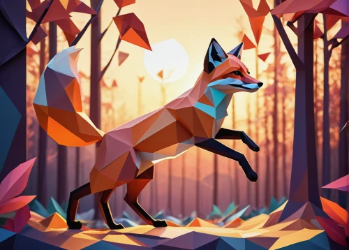 fox,a fox,fox stacked animals,autumn background,game illustration,redfox,forest background,red fox,mobile video game vector background,forest animal,fox hunting,low poly,cute fox,foxes,autumn icon,child fox,little fox,autumn theme,dog illustration,low-poly,Illustration,Retro,Retro 17