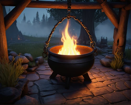 fire bowl,campfire,firepit,wood-burning stove,fireside,campfires,fire pit,cauldron,fire ring,wood stove,outdoor cooking,cooking pot,fireplaces,fire place,brazier,hearth,dutch oven,fireplace,log fire,magical pot,Illustration,Paper based,Paper Based 01