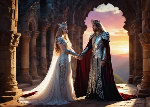fantasy picture,princesses,wedding dresses,silver wedding,the ceremony,a fairy tale,wedding photo,crowning,games of light,prince and princess,fairytale,fantasy art,accolade,fairy tale,courtship,camelot,bridal clothing,fairytale characters,royalty,fairytales,Illustration,Realistic Fantasy,Realistic Fantasy 37