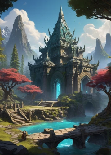 fantasy landscape,ancient city,mountain settlement,druid grove,background with stones,backgrounds,landscape background,northrend,meteora,ancient buildings,development concept,concept art,imperial shores,fantasy picture,karst landscape,mushroom landscape,stone palace,water palace,game illustration,chinese temple,Illustration,Black and White,Black and White 15