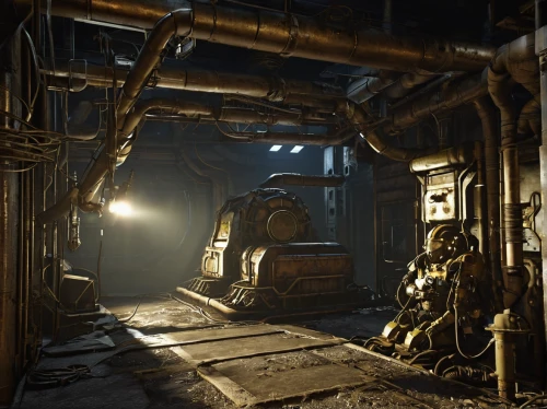 mining facility,engine room,metallurgy,mine shaft,the boiler room,furnace,penumbra,scrap iron,fallout4,foundry,chamber,steelworker,miner,sci fi surgery room,basement,forge,cold room,industries,dungeon,empty interior,Illustration,Retro,Retro 06