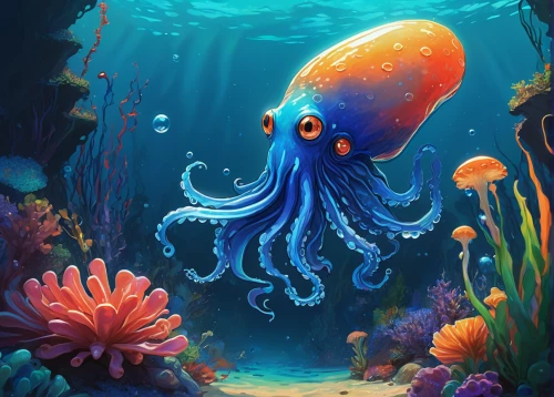 under sea,cephalopod,fun octopus,deep sea,undersea,sea-life,cephalopods,under the sea,squid game card,sea animal,octopus,underwater background,sea creatures,deep sea nautilus,squid game,underwater world,sea life,giant squid,squid,sea life underwater,Conceptual Art,Oil color,Oil Color 04