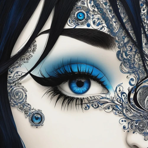 the blue eye,ojos azules,peacock eye,blue eye,blue eyes,women's eyes,masquerade,blue enchantress,amano,blue peacock,eyes line art,eyes makeup,eye butterfly,glitter eyes,pierrot,eyelash,eyes,eyeliner,pupils,geisha,Illustration,Vector,Vector 21