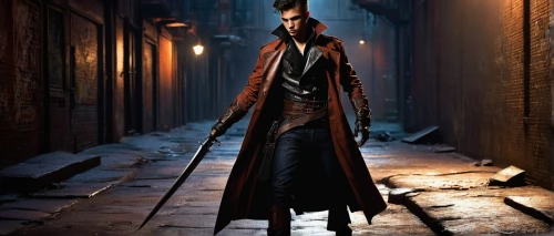 overcoat,trench coat,long coat,black coat,red hood,frock coat,old coat,hooded man,blind alley,star-lord peter jason quill,tilda,coat,alleyway,assassin,caped,detective,alley,wolverine,dean razorback,gothic fashion,Illustration,Retro,Retro 11