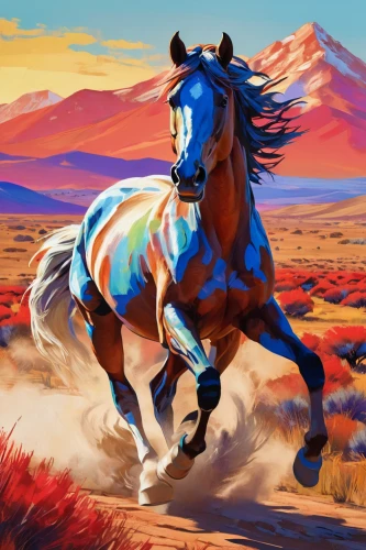 colorful horse,painted horse,horses,horse,equine,a horse,wild horse,mustang horse,horse running,desert background,unicorn background,dream horse,unicorn art,fire horse,two-horses,desert landscape,desert,centaur,galloping,digital painting,Conceptual Art,Oil color,Oil Color 25