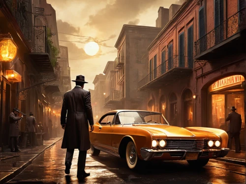 cuba background,detective,austin cambridge,ford prefect,cadillac de ville series,world digital painting,figaro,sci fiction illustration,lagonda,game illustration,rover p4,gas lamp,volvo amazon,lincoln motor company,old havana,vesper,lincoln custom,digital compositing,lincoln continental,packard patrician,Illustration,Realistic Fantasy,Realistic Fantasy 01