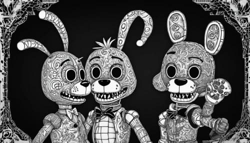 rabbits,easter rabbits,rabbit family,easter background,bunnies,endoskeleton,comedy tragedy masks,easter banner,rabbits and hares,cuckoo clocks,plush dolls,happy easter hunt,retro easter card,puppets,happy easter,easter theme,day of the dead frame,deco bunny,halloween masks,cartoons,Illustration,Black and White,Black and White 11