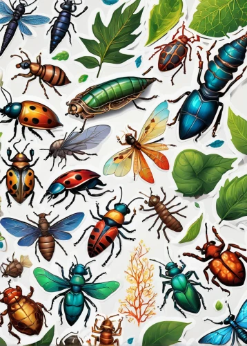 insects,shield bugs,beetles,jewel bugs,jewel beetles,seamless pattern,blister beetles,entomology,scentless plant bugs,blowflies,net-winged insects,horse flies,flies,dragonflies and damseflies,gift wrapping paper,bugs,insecticide,seamless pattern repeat,botanical print,christmas wrapping paper,Unique,Design,Sticker