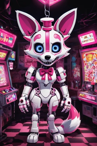 soft robot,pinball,the pink panter,pink cat,arcade games,arcade game,toy,cyber,revoltech,wind-up toy,gamble,doll cat,carmine,jukebox,slot machines,toy store,poker primrose,gambler,game figure,the pink panther,Illustration,Japanese style,Japanese Style 06