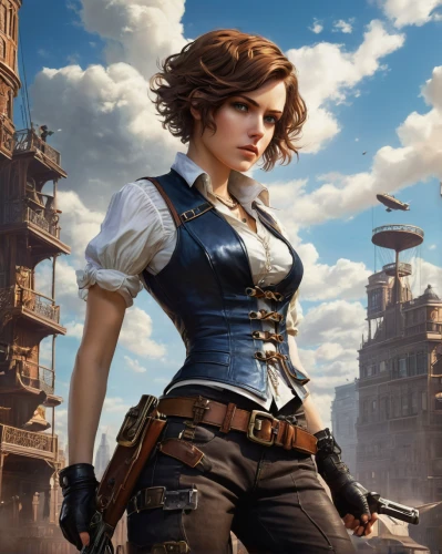 lara,steampunk,massively multiplayer online role-playing game,girl with gun,airships,airship,full hd wallpaper,cg artwork,girl with a gun,croft,musketeer,woman holding gun,heroic fantasy,bodice,fallout4,game art,artemisia,game illustration,gunfighter,female warrior,Illustration,Realistic Fantasy,Realistic Fantasy 31