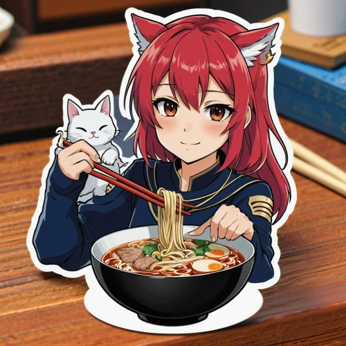 udon,feast noodles,katsudon,ramen,noodle soup,yakisoba,noodle bowl,udon noodles,furikake,noodles,yaki udon,soba,pasta,ebi chili,navy beans,hot dry noodles,food warmer,pasta pomodoro,nyan,ears of rice,Unique,Design,Sticker