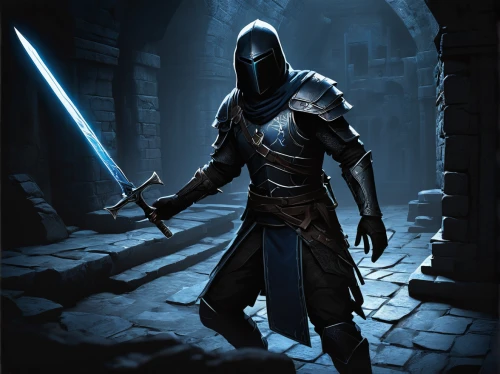 hooded man,assassin,dark elf,massively multiplayer online role-playing game,grimm reaper,templar,grim reaper,swordsman,assassins,swordsmen,heroic fantasy,reaper,quarterstaff,cg artwork,darth wader,hooded,hall of the fallen,iron mask hero,crusader,dance of death,Unique,Design,Blueprint