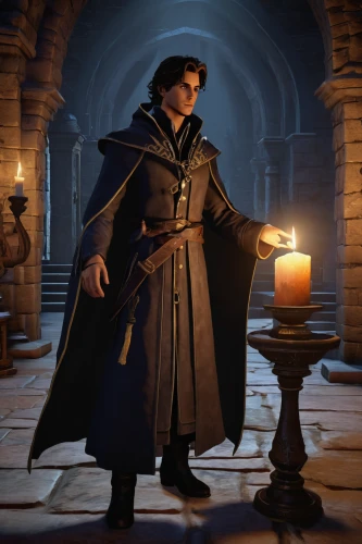 candlemaker,dodge warlock,candle wick,imperial coat,athos,investigator,hamelin,quarterstaff,flickering flame,mage,apothecary,bellboy,scholar,overcoat,vax figure,candlemas,merchant,magus,lamplighter,magistrate,Art,Classical Oil Painting,Classical Oil Painting 01