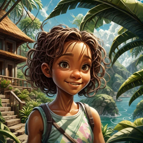 moana,polynesian girl,tiana,mowgli,polynesian,seychelles,polynesia,hushpuppy,hula,world digital painting,cg artwork,kerala,game illustration,kalua,agnes,tahiti,maui,kids illustration,maya,child portrait