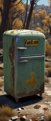 fresh fallout,fallout4,fallout,courier box,fuel tank,fallout shelter,newspaper box,rust truck,suitcase in field,waste container,toolbox,chemical container,mailbox,small camper,metal container,filing cabinet,trash can,retro vehicle,attache case,gas tank,Illustration,Retro,Retro 15