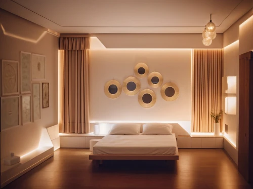 sleeping room,3d rendering,modern room,bedroom,3d render,wall lamp,room divider,interior decoration,render,room lighting,modern decor,interior design,visual effect lighting,gold wall,3d rendered,great room,guest room,contemporary decor,japanese-style room,interior modern design