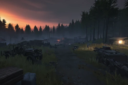 dusk background,searchlights,convoy,military training area,campsite,salvage yard,the night of kupala,spruce forest,wasteland,campfires,dusk,evening atmosphere,scrapyard,coniferous forest,pripyat,scrap yard,farmstead,camps radic,sawmill,mining site,Conceptual Art,Fantasy,Fantasy 02