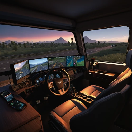 volkswagen crafter,truck driver,mercedes-benz sprinter,ford f-550,control car,trucking,volvo 700 series,gmc motorhome,the vehicle interior,peterbilt,driver's cab,cybertruck,automotive navigation system,mercedes-benz g-class,trucker,ford transit,motorhome,ford f-650,g-class,behind the wheel,Illustration,Realistic Fantasy,Realistic Fantasy 18