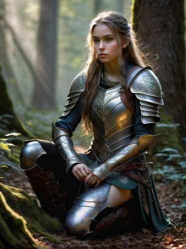 female warrior,warrior woman,joan of arc,digital compositing,strong woman,heroic fantasy,aa,fantasy woman,strong women,armour,breastplate,celtic queen,knight armor,fantasy picture,lone warrior,armor,swordswoman,nordic,fantasy warrior,paladin,Illustration,American Style,American Style 14