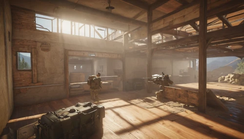 wooden beams,rustic,farmstead,sun burning wood,freight depot,wooden windows,forge,daylighting,tavern,morning light,dust plant,hours of light,gunsmith,blockhouse,wooden construction,industrial hall,courtyard,metal rust,sawmill,foundry,Photography,General,Cinematic