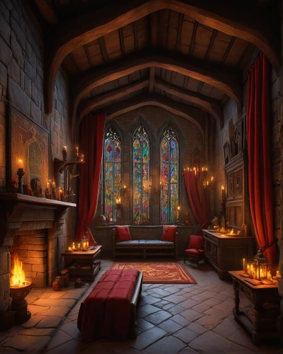 fireplaces,candlemaker,ornate room,medieval architecture,hall of the fallen,fireplace,candlelights,medieval,sanctuary,witch's house,candlelight,hearth,apothecary,fairy tale castle,blood church,dracula castle,3d fantasy,medieval castle,the threshold of the house,dandelion hall,Illustration,Realistic Fantasy,Realistic Fantasy 22