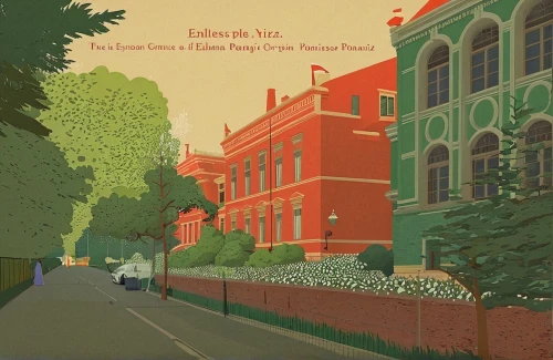 travel poster,boulevard,cd cover,art nouveau design,vintage wallpaper,virginia sweetspire,art nouveau,vintage illustration,old avenue,villa,villas,vilnius,victorian,red bricks,block of flats,the postcard,poster,embankment,valentino,belvedere,Illustration,Vector,Vector 05