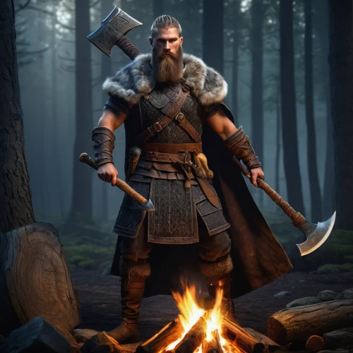 dane axe,viking,woodsman,nordic bear,norse,witcher,barbarian,axe,vikings,odin,male character,male elf,valhalla,germanic tribes,warlord,throwing axe,mercenary,huntsman,wstężyk huntsman,blacksmith,Art,Classical Oil Painting,Classical Oil Painting 16