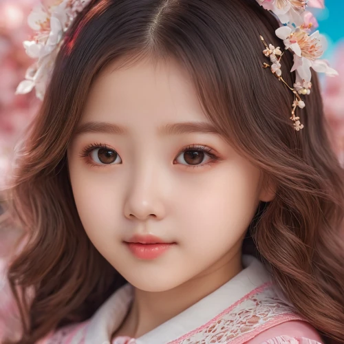 doll's facial features,hanbok,porcelain doll,little girl fairy,songpyeon,japanese doll,little girl in pink dress,peach blossom,sujeonggwa,child portrait,sakura blossom,tan chen chen,pink cherry blossom,portrait background,child fairy,joy,little angel,model doll,angel face,cute pretty,Photography,General,Natural