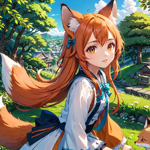 cute fox,garden-fox tail,fox,adorable fox,a fox,child fox,little fox,foxes,kitsune,vulpes vulpes,dhole,red fox,honoka,inari,redfox,vicuña,torii,fox stacked animals,forest background,spring background,Anime,Anime,Traditional