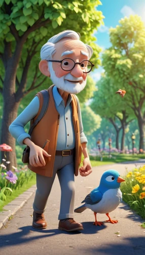 elderly man,grandpa,pensioner,geppetto,zookeeper,grandfather,elderly person,i love birds,birds love,pigeons,mailman,ornithology,grandparent,senior citizen,old couple,bird robin,older person,tomtit,elderly people,two pigeons,Unique,3D,3D Character