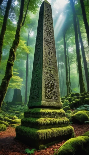 druid stone,tombstones,grave stones,celtic cross,the grave in the earth,obelisk tomb,gravestones,obelisk,standing stones,tombstone,jew cemetery,runestone,megaliths,resting place,stelae,burial ground,forest cemetery,stele,megalithic,stone tablets,Illustration,Realistic Fantasy,Realistic Fantasy 41
