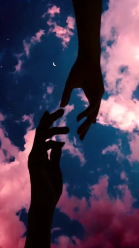 sky,clouds - sky,baby's hand,arms outstretched,hand in hand,hand to hand,skies,silhouettes,the sky,celestial bodies,summer sky,hands holding,praying hands,the hands embrace,hands,cloud play,reach,heart in hand,couple silhouette,chasm