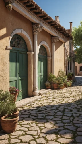 terracotta tiles,provencal life,roman villa,tuscan,3d rendering,provence,the cobbled streets,hacienda,cobblestone,terracotta,clay tile,townhouses,courtyard,pompeii,ancient roman architecture,3d rendered,render,traditional house,spanish tile,cobblestones,Photography,General,Realistic