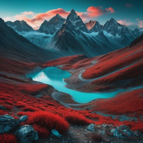 landscape red,fantasy landscape,mountain landscape,volcanic landscape,mountainous landscape,himalaya,landscape background,mountain tundra,landscape mountains alps,mountain valleys,himalayas,moraine,the landscape of the mountains,tibet,nepal,bernese alps,world digital painting,nature landscape,dune landscape,red cliff,Photography,General,Fantasy