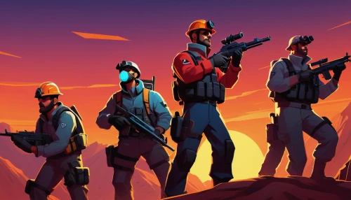 dusk background,game illustration,free fire,troop,miners,soldiers,sea scouts,guards of the canyon,scouts,vector people,game art,shooter game,bandana background,patrols,fortnite,scout,fire background,storm troops,spy visual,cg artwork,Illustration,Realistic Fantasy,Realistic Fantasy 36