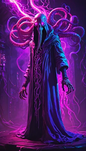 dodge warlock,magus,undead warlock,the wizard,prophet,magistrate,electro,wizard,neon ghosts,the collector,wraith,death god,mage,nebula guardian,grimm reaper,astral traveler,magenta,specter,priest,purple background,Conceptual Art,Sci-Fi,Sci-Fi 27