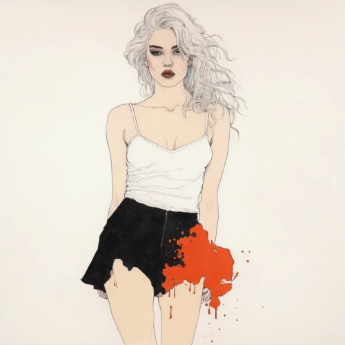 fashion illustration,blood stain,blood stains,marylyn monroe - female,marilyn,girl on a white background,watercolor pin up,guelder rose,fashion vector,bloody mary,marylin monroe,splatter,blood spatter,poppy red,white lady,girl-in-pop-art,torn dress,bibernell rose,fashion sketch,blood orange,Illustration,Paper based,Paper Based 19