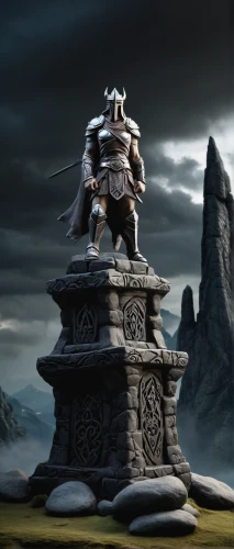 lone warrior,stone background,samurai,digital compositing,samurai fighter,valhalla,centurion,castleguard,greyskull,warlord,barbarian,crusader,lord shiva,fullmetal alchemist edward elric,cent,knight armor,3d render,3d background,dusk background,gladiator,Unique,3D,Clay