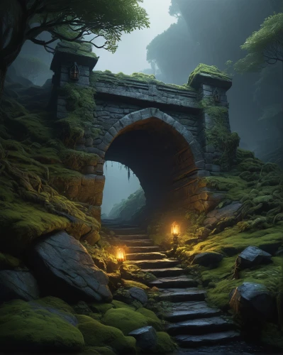 dragon bridge,the mystical path,fantasy landscape,devil's bridge,hangman's bridge,the path,pathway,hollow way,stone bridge,hiking path,forest path,threshold,path,gateway,archway,heaven gate,winding steps,wooden path,myst,games of light,Conceptual Art,Daily,Daily 30