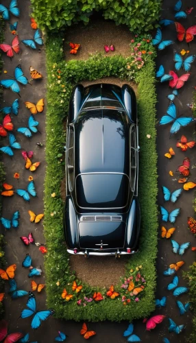 car cemetery,3d car wallpaper,planted car,topdown,car roof,leaf background,flower car,spring leaf background,volkswagen new beetle,parked car,cars cemetry,volkswagen beetle,car sculpture,miniature cars,sunroof,automotive exterior,plants under bonnet,rolls-royce wraith,sustainable car,cabriolet,Photography,General,Fantasy