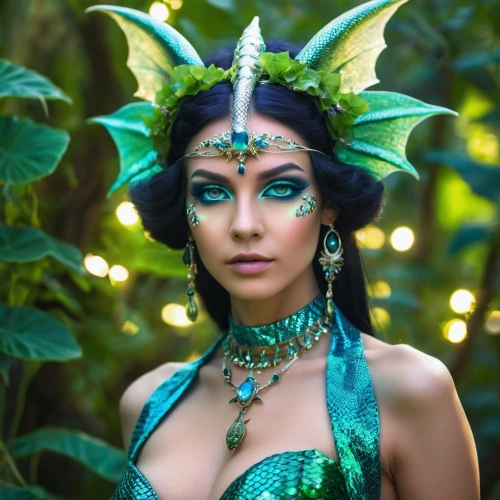 anahata,faerie,green mermaid scale,dryad,faery,poison ivy,tiger lily,fairy peacock,the enchantress,merfolk,cleopatra,fantasy woman,fairy queen,fae,tropical greens,garden fairy,elven,hula,blue enchantress,polynesian girl,Photography,General,Realistic