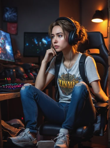 headset,gamer,girl at the computer,gamers round,gaming,gamer zone,wireless headset,lan,dj,operator,headsets,streaming,streamer,in a studio,game room,headphones,gamers,consoles,headset profile,stream,Illustration,Realistic Fantasy,Realistic Fantasy 41