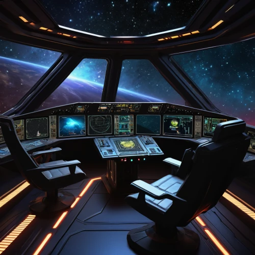 cockpit,the interior of the cockpit,ufo interior,uss voyager,cardassian-cruiser galor class,federation,spaceship space,carrack,dashboard,fast space cruiser,docked,research station,voyager,star ship,star trek,control panel,space voyage,trek,deep space,spacescraft,Illustration,Realistic Fantasy,Realistic Fantasy 30