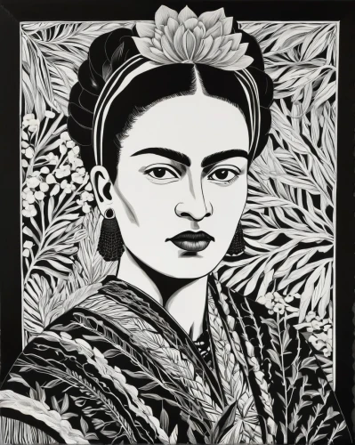 cool woodblock images,frida,woodblock prints,geisha,geisha girl,woodblock printing,woodcut,japanese art,japanese woman,floral frame,david bates,chinese art,mulan,javanese,tuberose,asian woman,henna frame,floral silhouette frame,oriental painting,portrait of a girl,Illustration,Black and White,Black and White 15