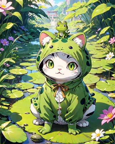 frog prince,kawaii frog,kawaii frogs,frog background,green frog,frog king,lily pad,lilly of the valley,pond frog,bulbasaur,lily of the nile,frog gathering,frog,lily of the field,amphibian,frog figure,anahata,forest animal,forest clover,woman frog,Anime,Anime,Traditional