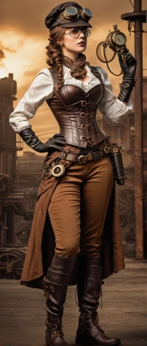 steampunk,steampunk gears,brown sailor,pirate,sterntaler,gunfighter,merchant,vendor,woman holding gun,cosplay image,female doctor,digital compositing,lady medic,pirate treasure,durango boot,piper,women's boots,catarina,tower flintlock,haighlander,Illustration,American Style,American Style 02