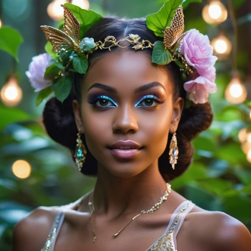 tiana,beautiful african american women,ethiopian girl,west indian jasmine,african american woman,polynesian girl,beautiful bonnet,african-american,african woman,nigeria woman,beautiful girl with flowers,girl in a wreath,flower crown,faerie,natural cosmetics,adornments,african daisies,bridal accessory,bridal jewelry,fairy queen,Photography,General,Realistic