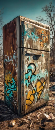 filing cabinet,newspaper box,courier box,metal box,waste container,trash land,metal cabinet,rusting,old suitcase,graffiti,scrap metal,luxury decay,cashbox,fridge,derelict,letterbox,metal container,lost places,abandoned,graffiti art,Conceptual Art,Graffiti Art,Graffiti Art 09